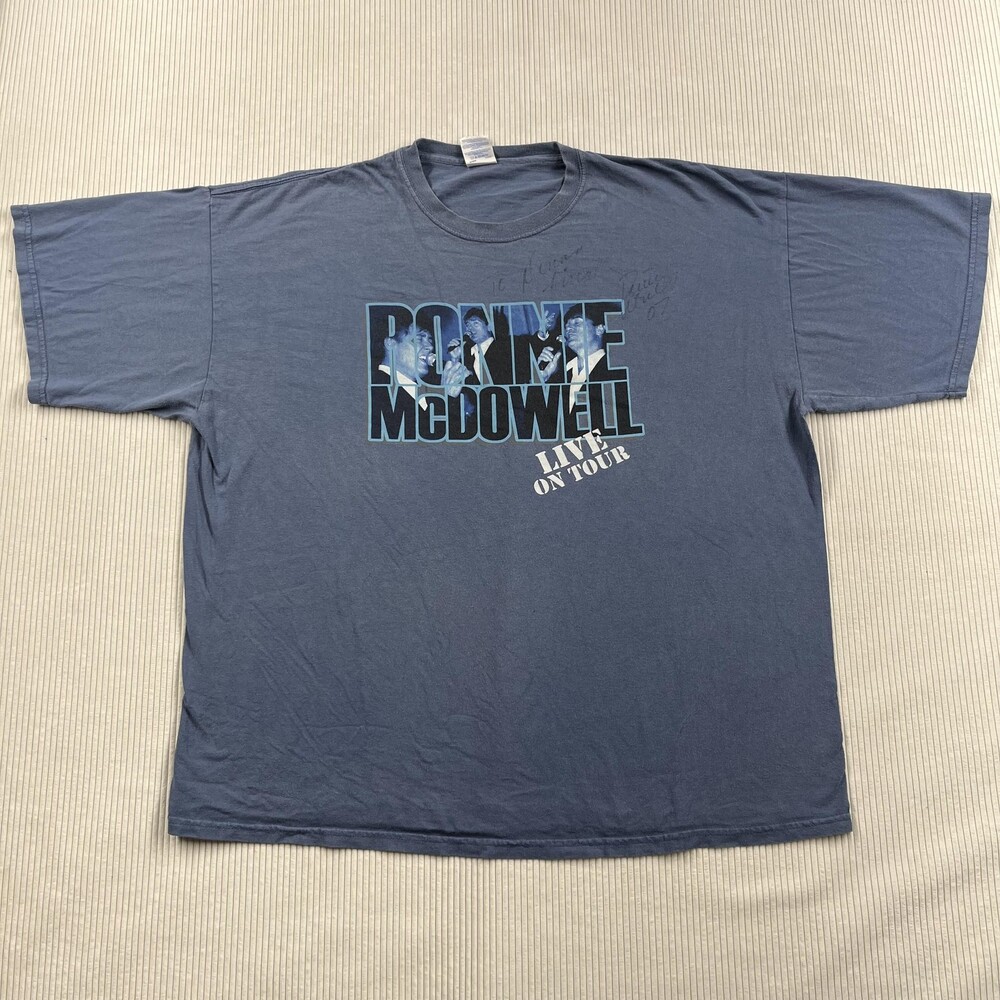Ronnie McDowell Shirt Mens 2XL Blue Live On Tour Graphic Signed Gildan Tee
